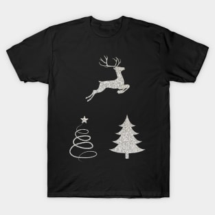 Silver Faux Glitter Christmas Trees and Reindeer Pack T-Shirt